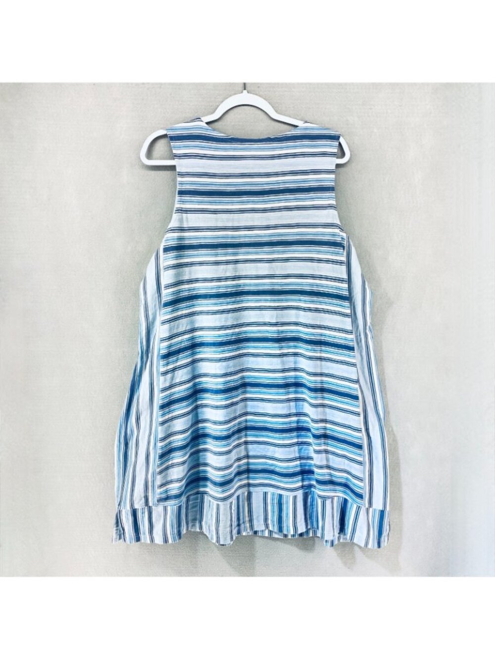 Lands End Tank Dress Womens Large Blue Cotton Stripe Popover Mini Beach Preppy - Picture 9 of 16